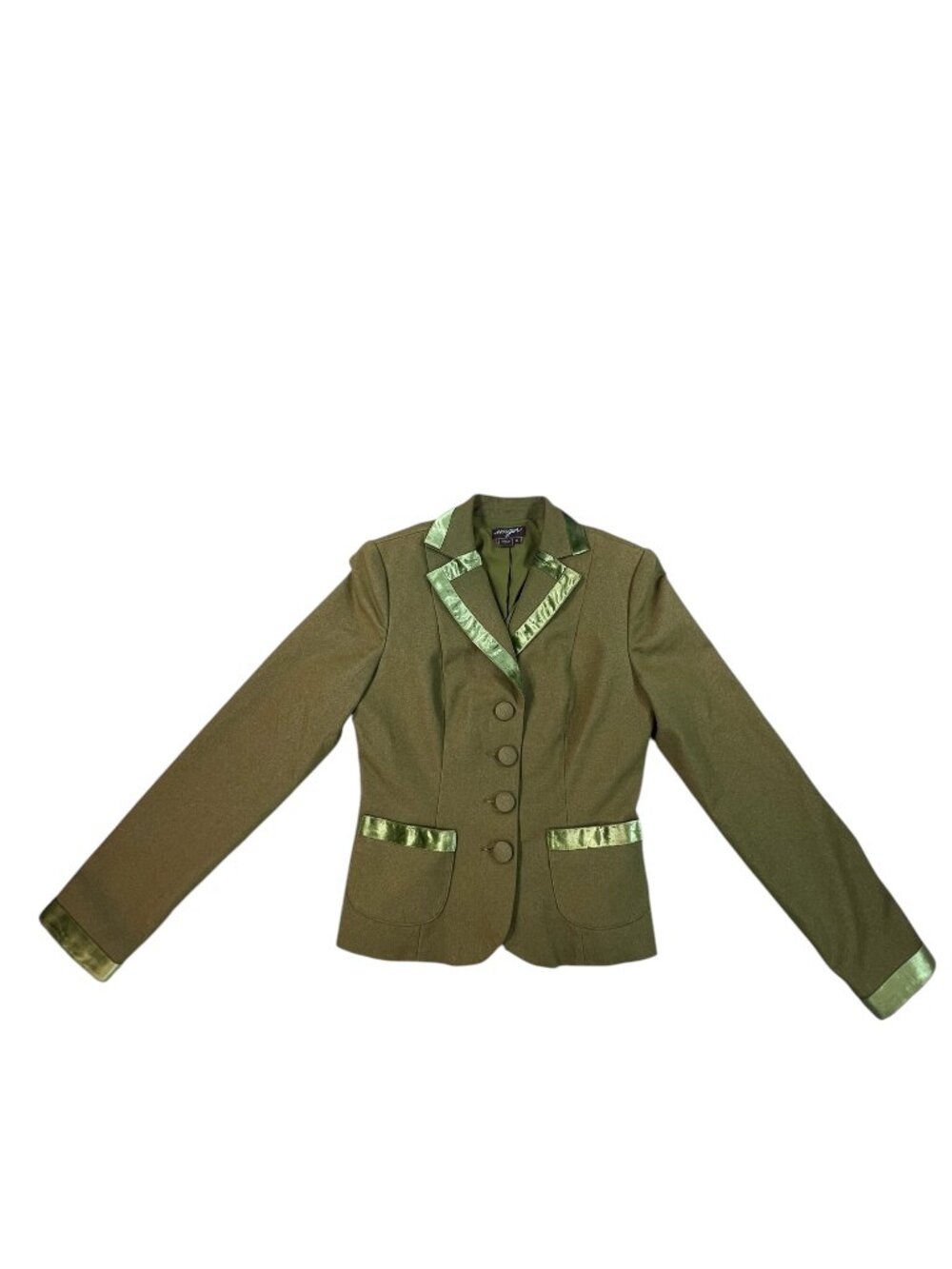 Unger Olive Green Blazer Satin Velvet Trim Size 6